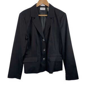Villager Womens Size 14 Black Canvas Button Up Lined Suit Jacket Blazer Stretch